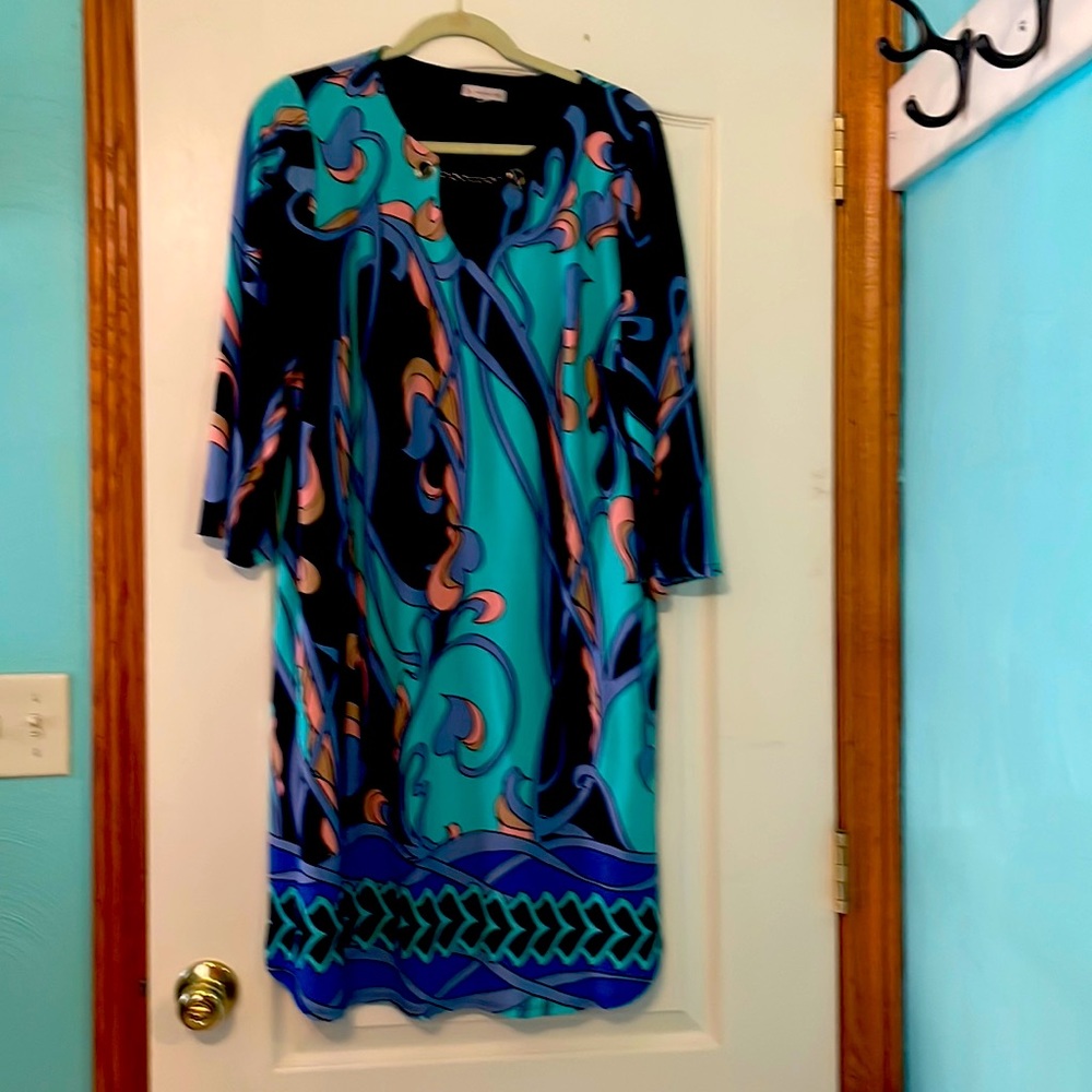 Dress CB beautiful blues greens and corals